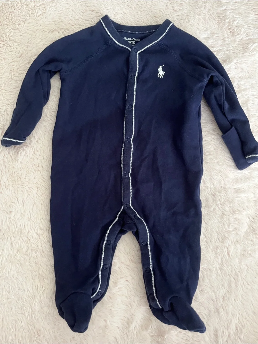 Ralph Lauren Navy Blue Footed Cotton One-Piece